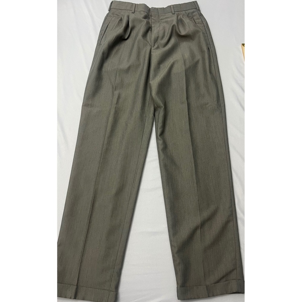 Savane Mens Dress Pants 32x34 Gray Pleated Front Cuffed Career Slacks 80/20